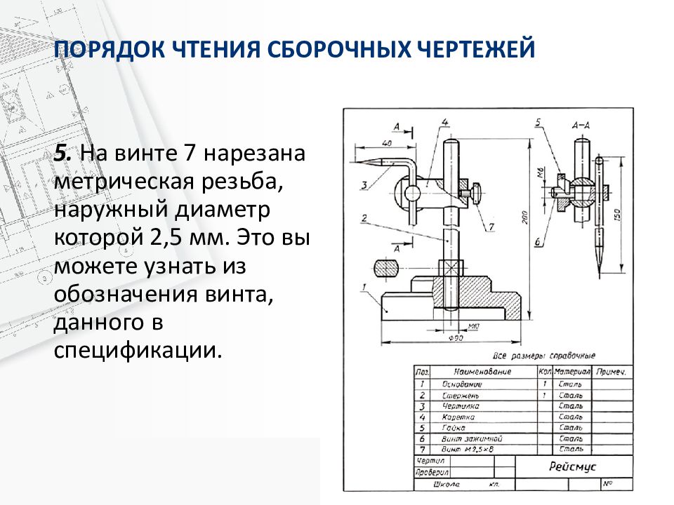 Алгоритм чтения сборочного чертежа