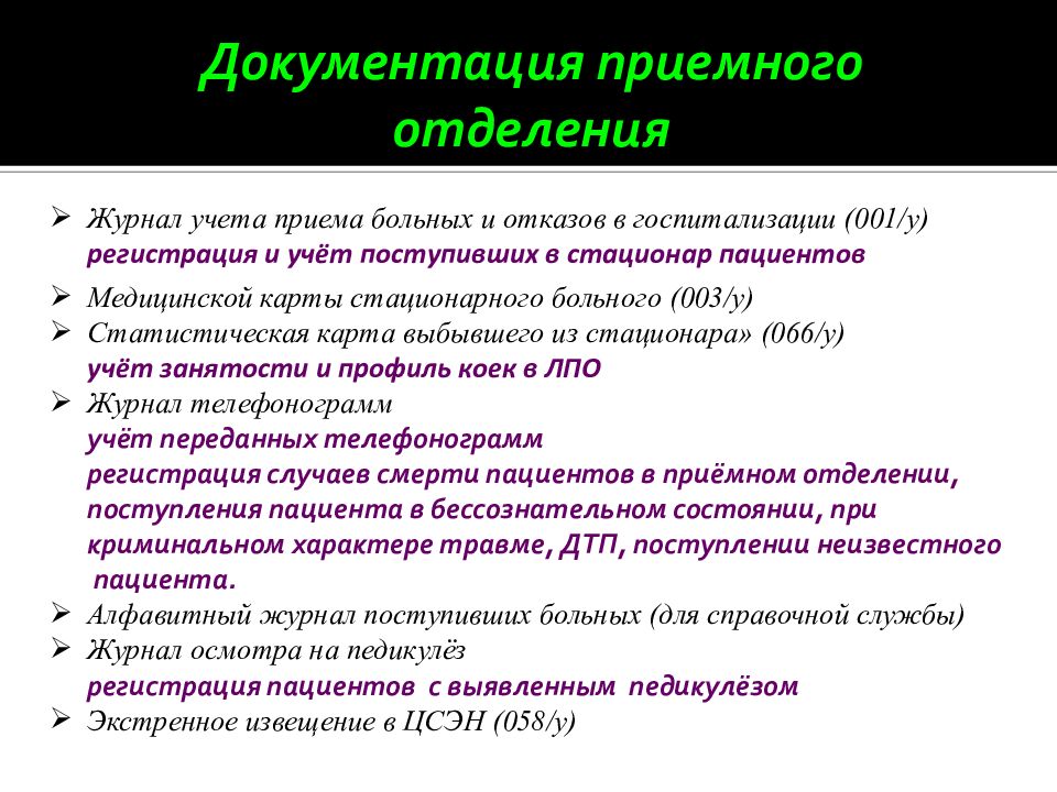 Прием пациента в стационар презентация