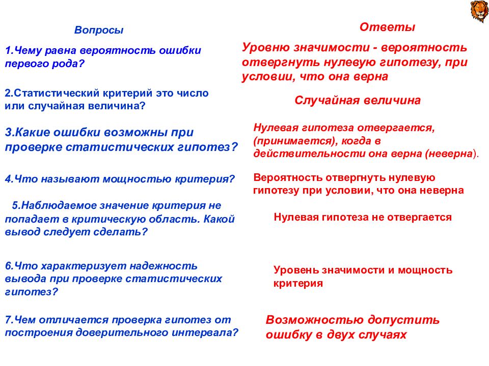 Проверка статистических гипотез презентация