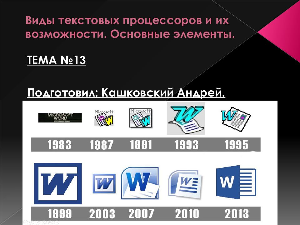 Виды текстовых процессоров и их возможности. Основные элементы.