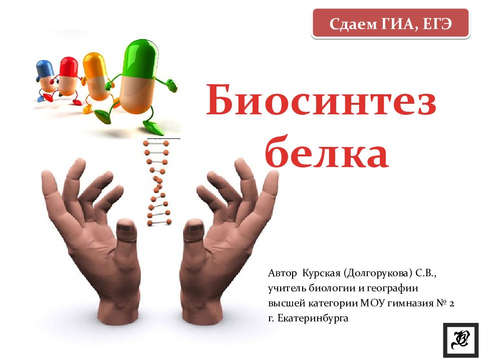 Биосинтез белка Автор Курская (Долгорукова) С.В., учитель биологии и