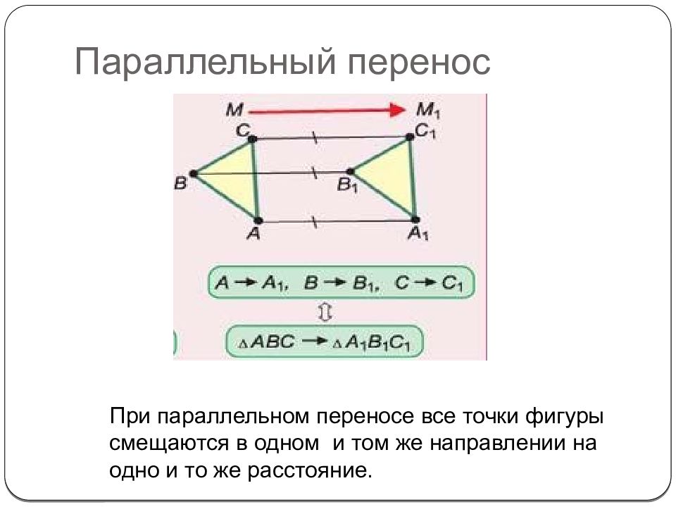 Параллельный перенос равностороннего треугольника. Параллельный перенос. Параллельный перенос фигуры. Параллельный перенос треугольника. Параллельное перенесение фигуры.