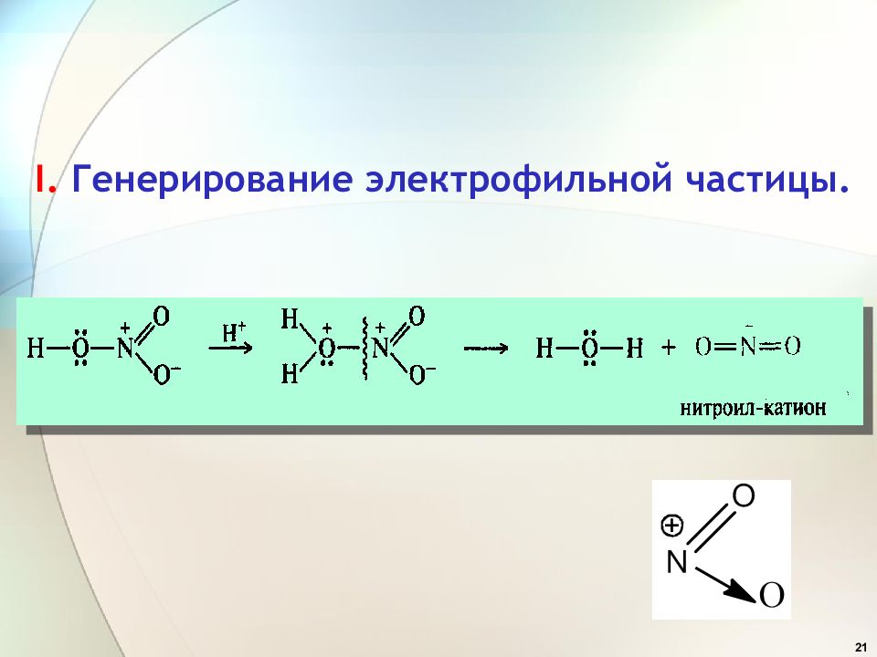 Генерирование. Механизм образования электрофильной частицы. Уравнение образования электрофильных частиц. Пример электрофильной частицы. Формула электрофильной частицы.