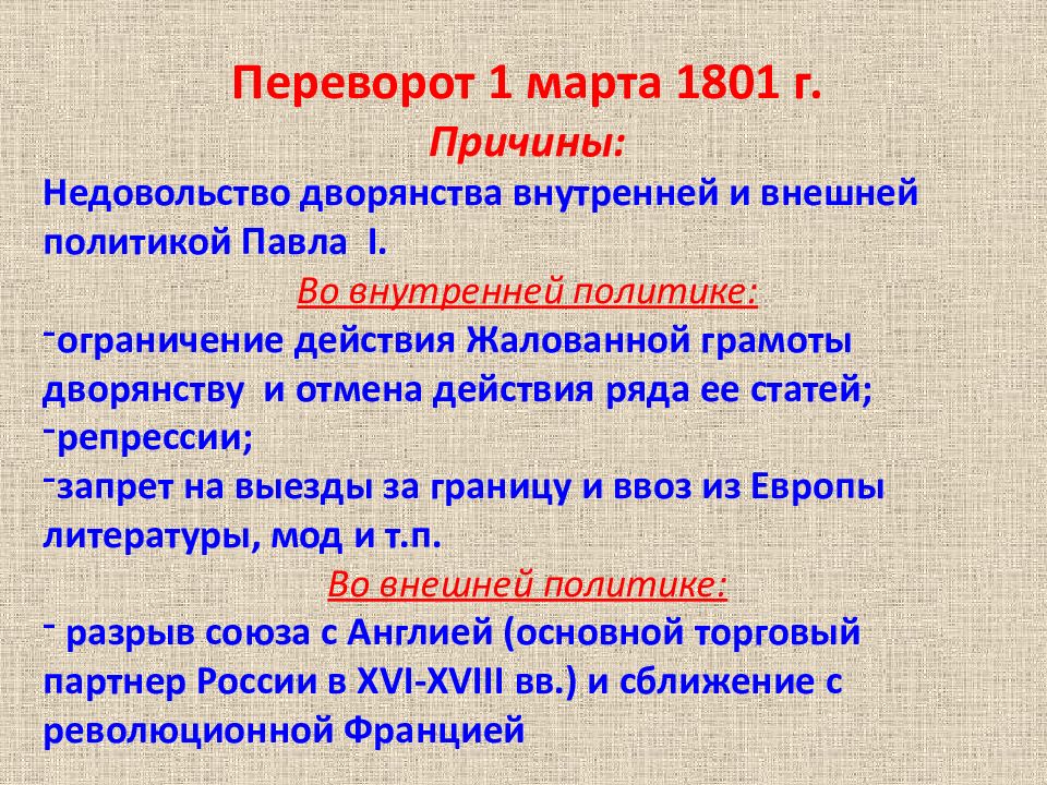 Назовите причины заговора и участников. Причины дворцового переворота 1801 г. Дворцовый переворот 1801 г..