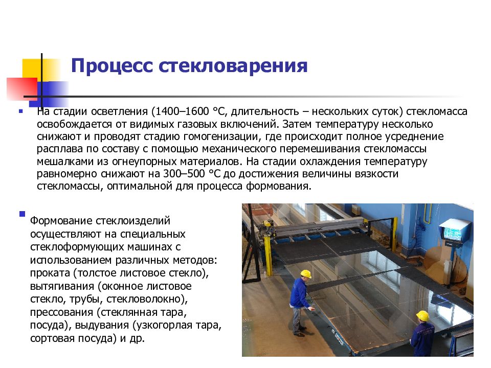 Процесс 10. Процесс стекловарения. Последовательность стадий стекловарения:. Гомогенизация стекла. Осветление стекломассы.