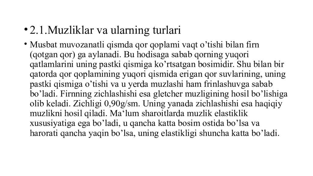 Mavzu : Muzliklarning turlari va tarqalishi. Muzliklarning gidrologik Mavzu : Muzliklarning turlari va tarqalishi. Muzliklarning gidrologik