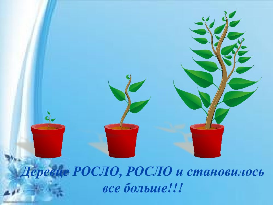 Росло выросло. Расти расти деревце. Росло росло. Расти расти лепесток. Росло.