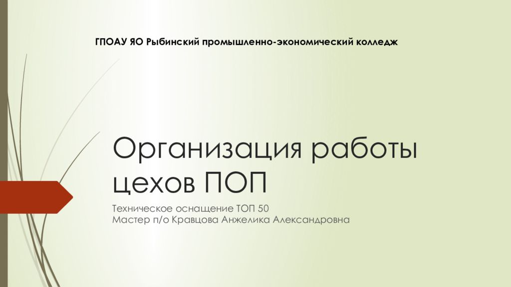 Организация работы цехов ПОП