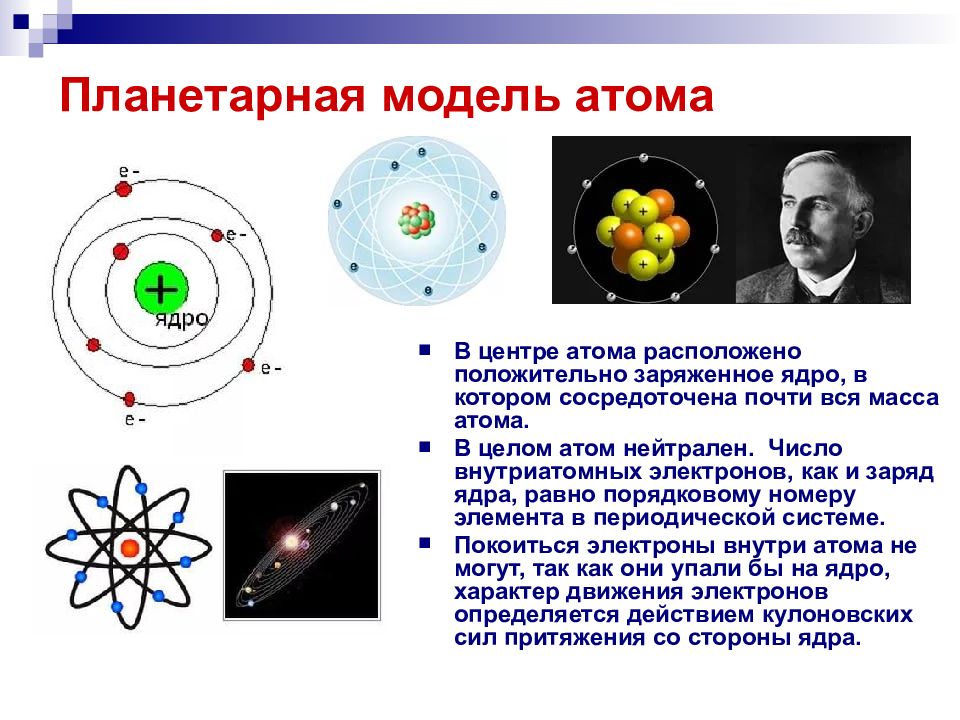 Планетарная модель атома обоснована расчетами томсона фотографиями атома