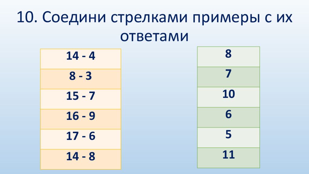 10. Соедини стрелками примеры с их ответами