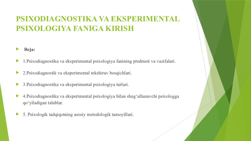 PSIXODIAGNOSTIKA VA EKSPERIMENTAL PSIXOLOGIYA FANIGA KIRISH PSIXODIAGNOSTIKA VA EKSPERIMENTAL PSIXOLOGIYA FANIGA KIRISH