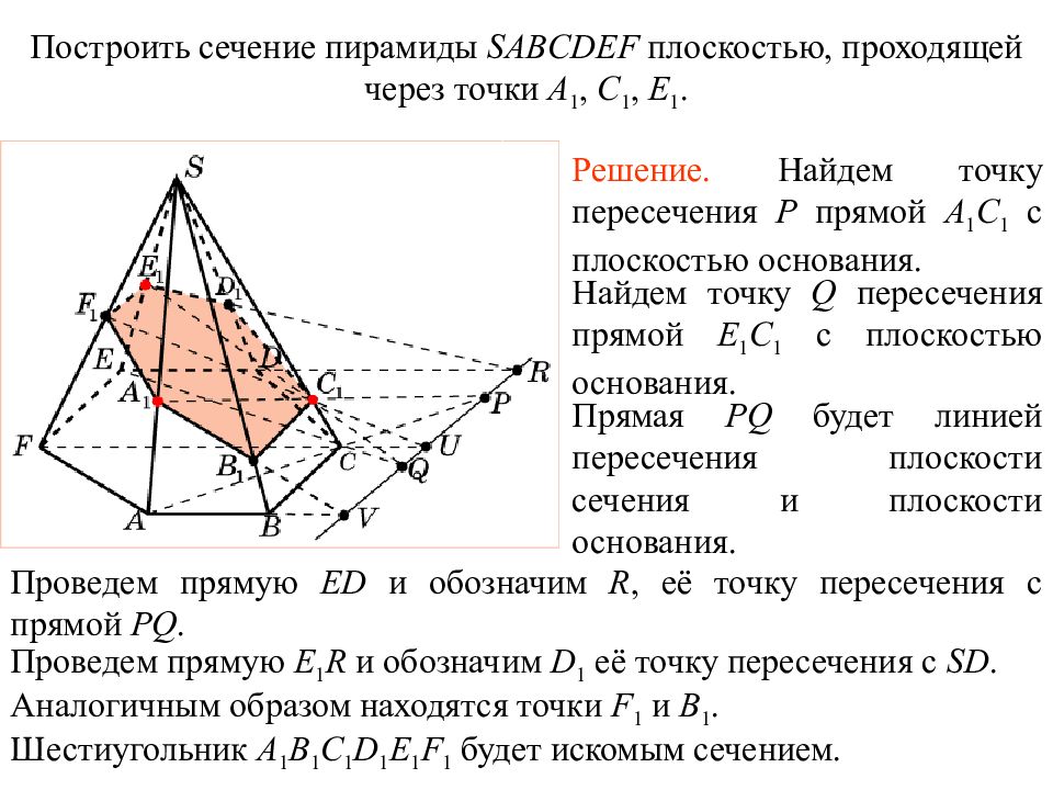 Сечение пирамиды плоскостью перпендикулярной боковой стороне. Как чертить сечение пирамиды. Сечение пирамиды по 3 точкам. Сечение четырехугольной пирамиды по трем точкам. Построение сечения пирамиды по 3 точкам.