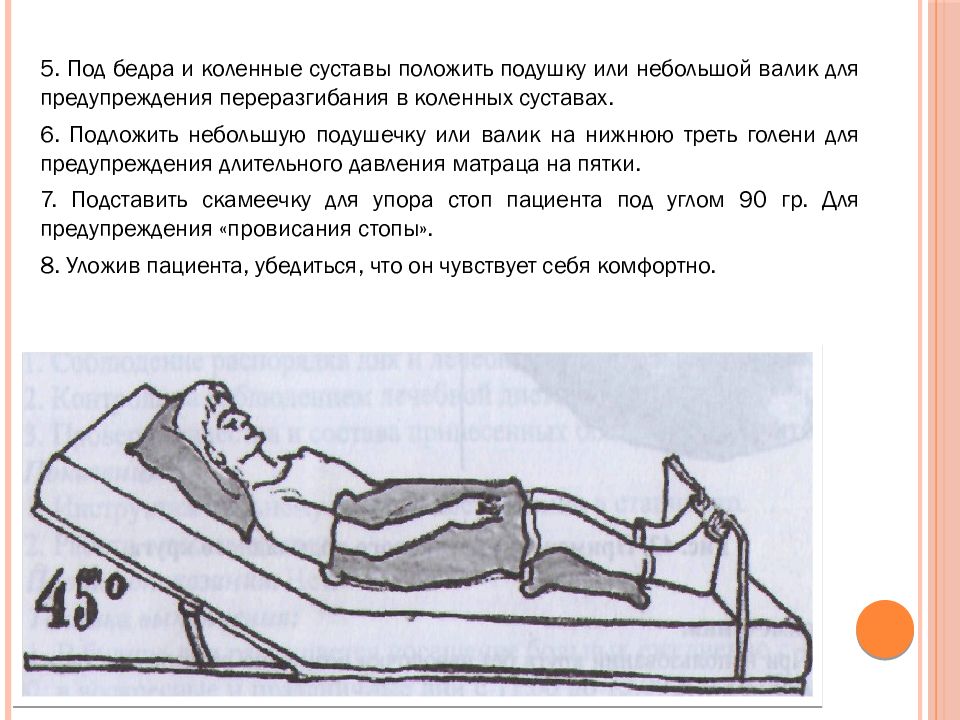 Класть под подушку. Обучение пациента с ограничением движения. Ограничение передвижение пациента. Валик положить под бедра. Для предупреждения провисания стопы пациента.