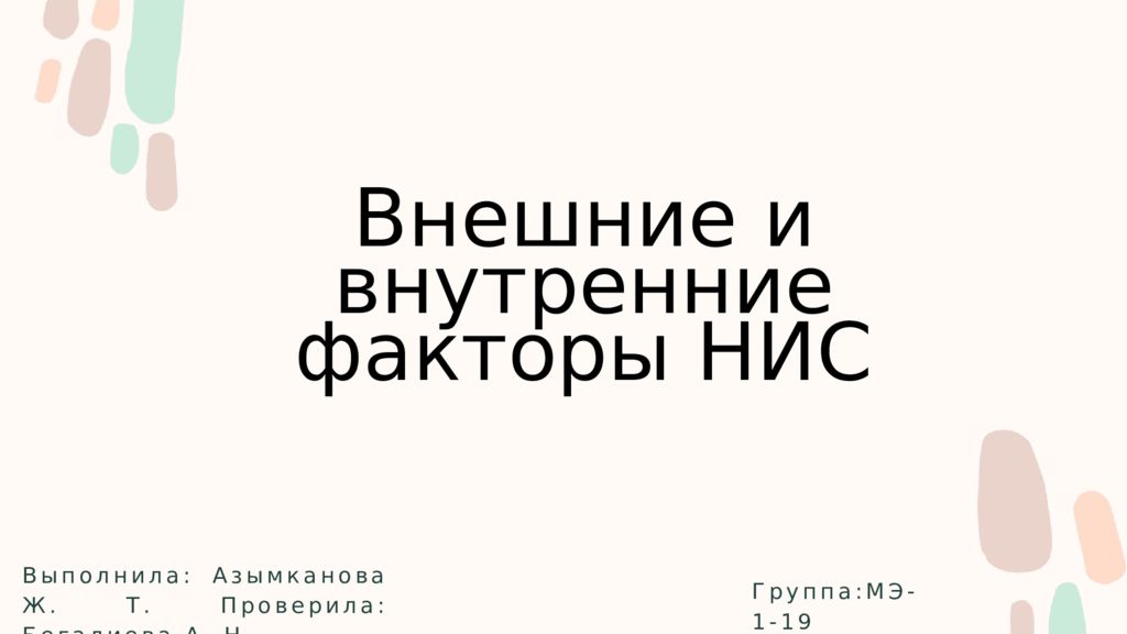 Внешние и внутренние факторы НИС Выполнила: Азымканова Ж. Т. Проверила: