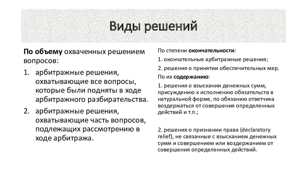 Виды решений