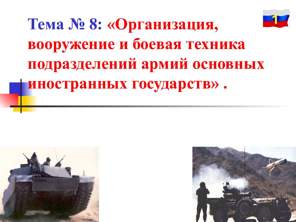 Тема № 8: «Организация, вооружение и боевая техника подразделений армий основных иностранных государств».