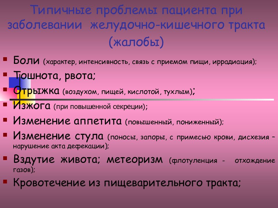 Сестринское обследование пациентов с заболеваниями органов пищеварения презентация