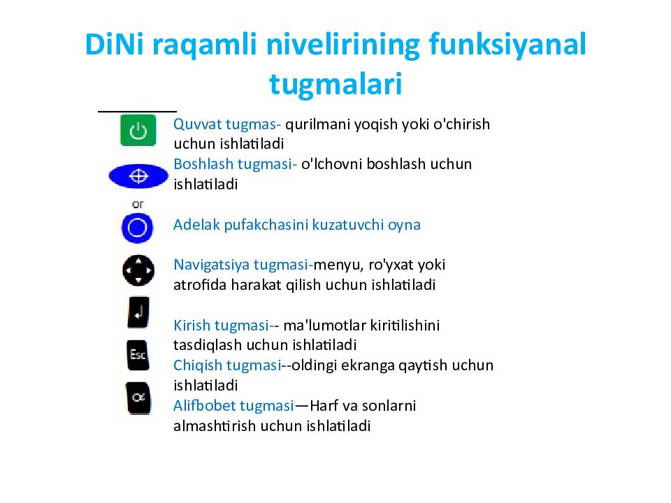Mavzu:DiNi raqamli niveliri DiNi raqamli nivelirining funksiyanal tugmalari