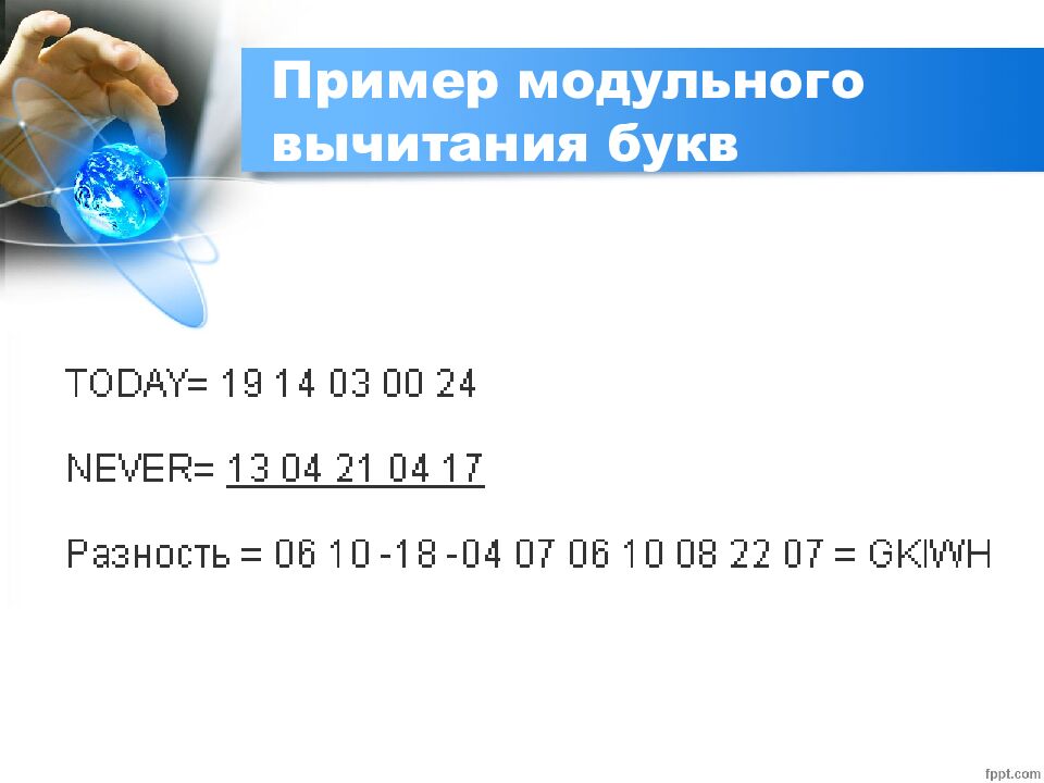 Пример модульного вычитания букв