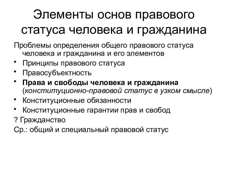 Конституционно правовой статус человека и гражданина план