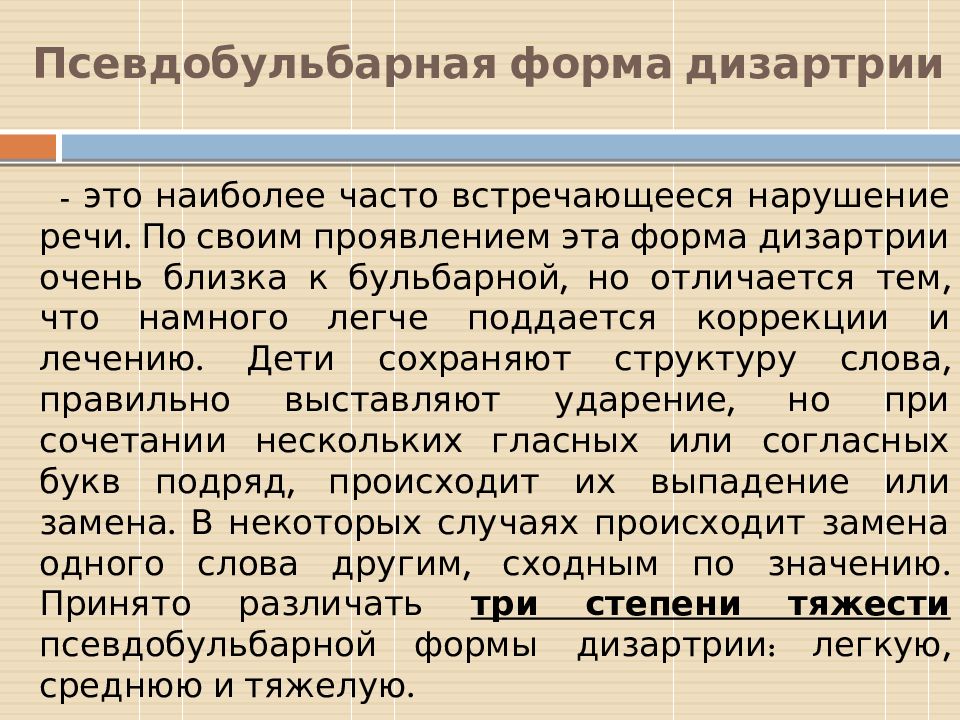 Степени псевдобульбарной дизартрии. Псевдобульбарная форма дизартрии. Дизартрия презентация. Псевдобульбарная дизартрия речевая карта образец.