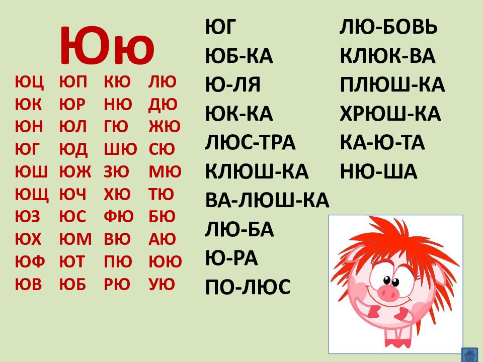 Ю ю читать 6. Слоги с буквой ю. Чтение слогов с буквой ю. Чтение слогов с буквой е. Читаем слова с буквой ю.