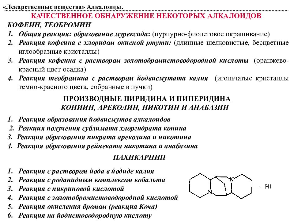 Кофеин фенобарбитал. Качественное обнаружение алкалоидов. Качественные реакции на алкалоиды. Качественная реакция наалколоиды. Микрокристаллические реакции на алкалоиды.