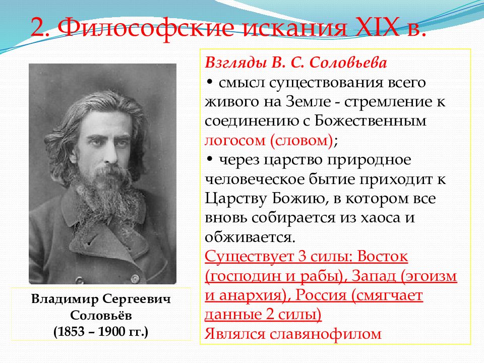 Взгляды философов кратко. Философия в.с. Соловьева (1853-1900).