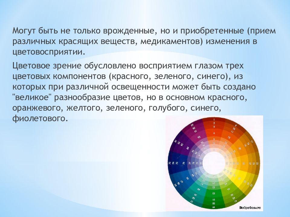 Нарушение цвета. Цветовое зрение. Сообщение на тему цветовое зрение. Врожденные нарушения цветового зрения. Цветовое зрение обусловлено.