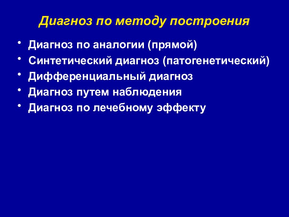 Путем наблюдения. Диагноз по аналогии. Диагноз по методу построения. Методы построения диагноза. Синтетический диагноз.