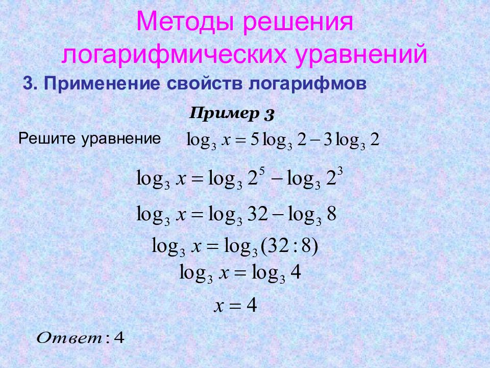 Схема решения логарифмов