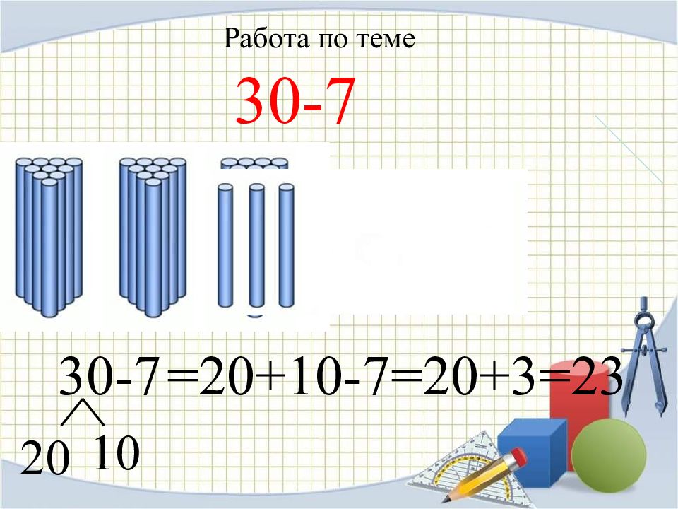 Урок математики 30 7. Приёмы вычислений для случаев 30-7..