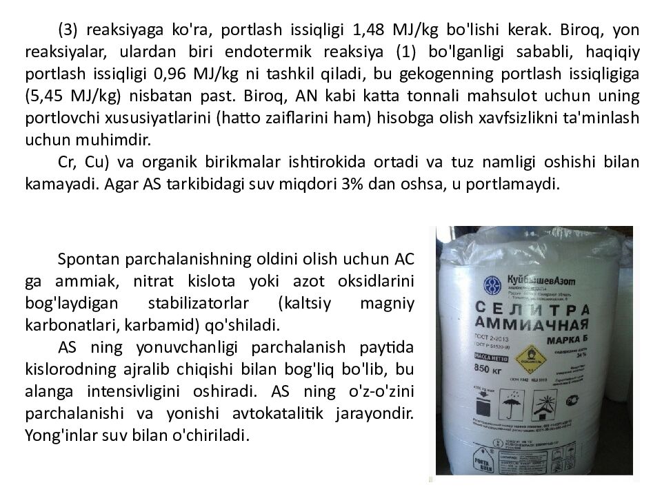 MAVZU: AMMONIY SELITRA OLINISHI XOSSALARI VA AHAMIYATI