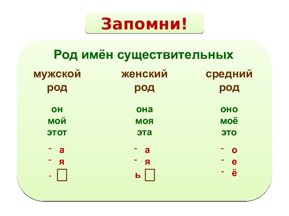 Род существительного блок схема