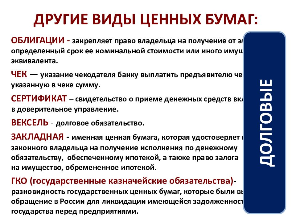 План по теме ценные бумаги обществознание егэ