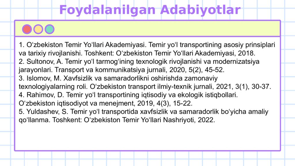 Temir yo‘l transporti Muxayyo Ahtamova