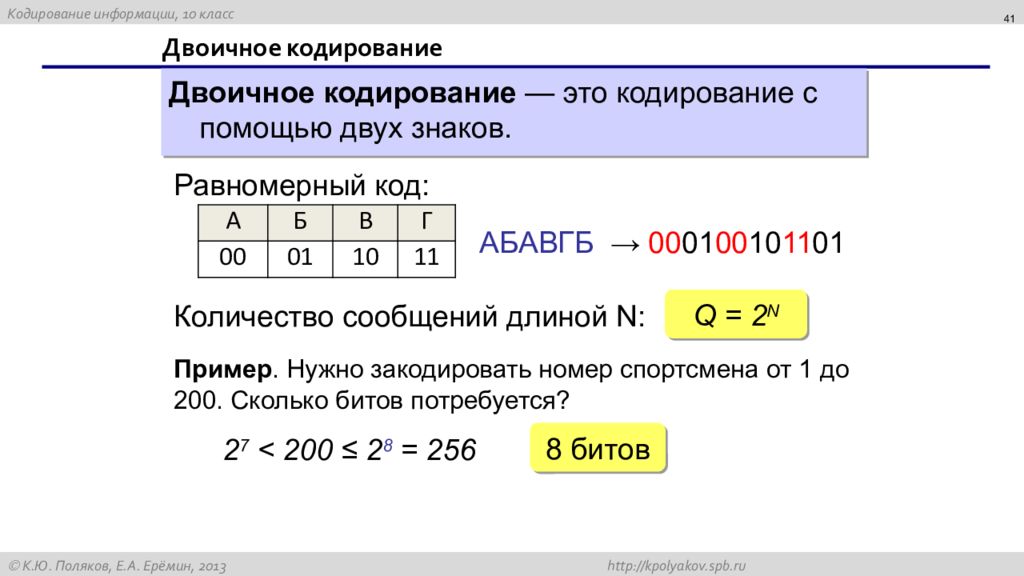 Двоичное кодирование и декодирование. Формула двоичного кодирования. Равномерное кодирование. Равномерный двоичный код. Кодирование равномерным двоичным кодом.