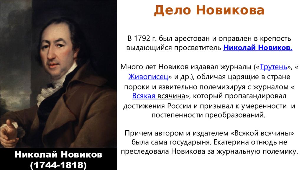 Первую и вторую а бывшая. Николай Иванович Новиков 18 век. Н.И.Новиков 1744-1818. Николай Новиков и Екатерина 2. Николай Новиков журналы.