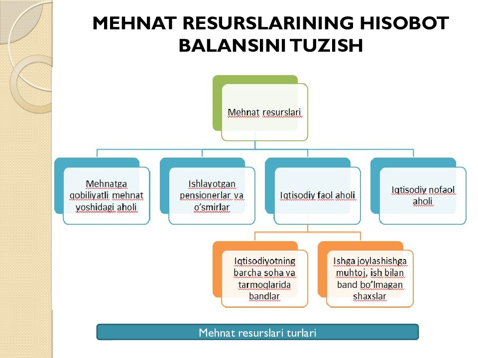 Mavzu:Mehnat resurslari balansi Mehnat resurslarining hisobot balansini tuzish