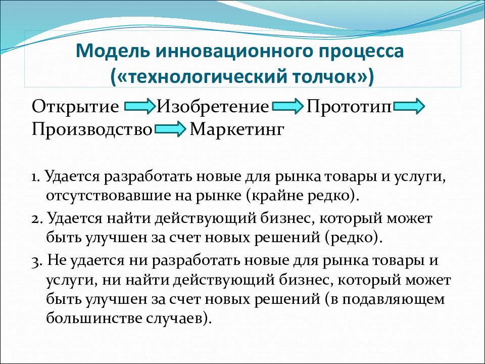 Инновационное моделирование. Модель технологического толчка инновационного процесса. Линейная модель инноваций. Линейная модель «технологического толчка». Линейная модель инновационного процесса минусы.