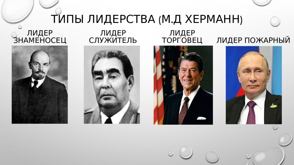 Примеры полит лидеров. Лидер-знаменосец Лидер-пожарный Лидер-служитель Лидер-торговец. Лидер пожарный Лидер знаменосец торговец служитель. Лидер служитель Лидер торговец. Типы лидеров Лидер знаменосец.