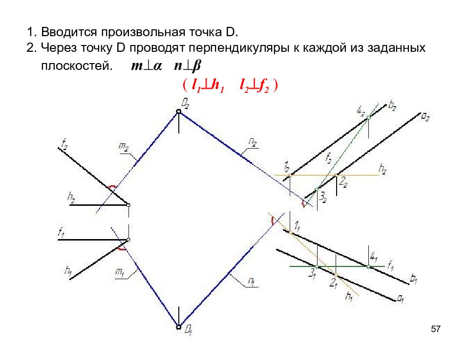 Произвольная точка. Через точку провести перпендикуляр к плоскости заданной следами. Произвольная точка это в геометрии. Инженерная Графика перпендикуляр к плоскости.