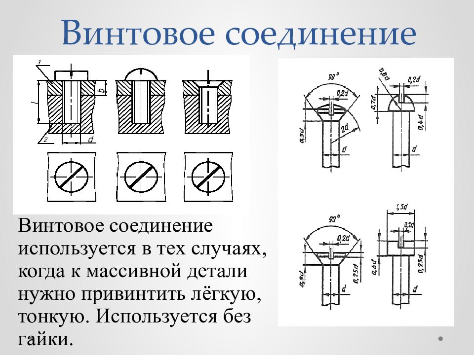 Соединение деталей винтом с полукруглой головкой показано на рисунке