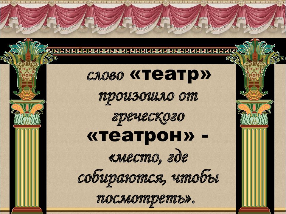 Где возник театр. Слово театр. Театр греческое слово. Происхождение слова театр. Театр текст.