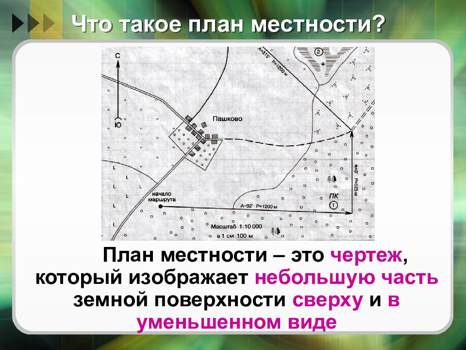 Чертеж небольшого участка земной поверхности в уменьшенном виде