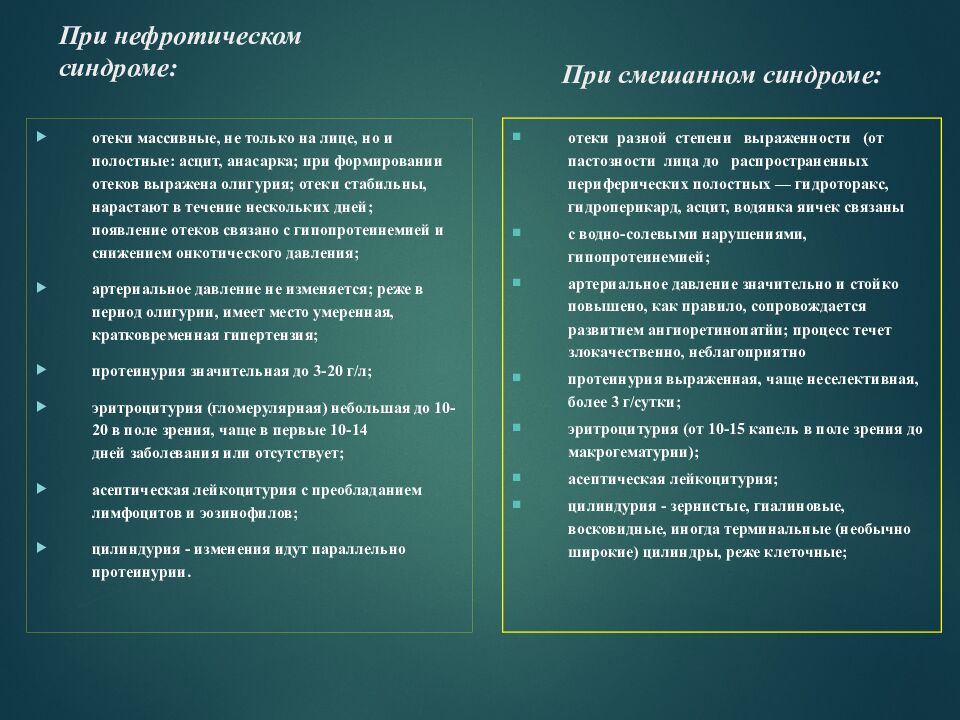 При нефротическом синдроме: