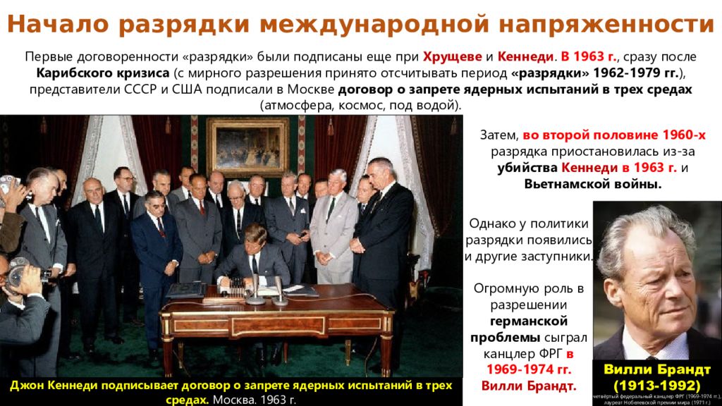 Начало международной разрядки. Разрядка 1962 Кеннеди Хрущев. «Разрядка» (1962–1979). Разрядка международной напряженности. СССР И политика разрядки международной напряженности.