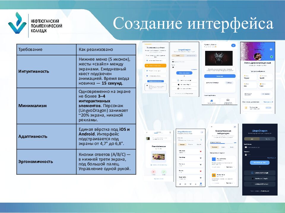 Создание интерфейса