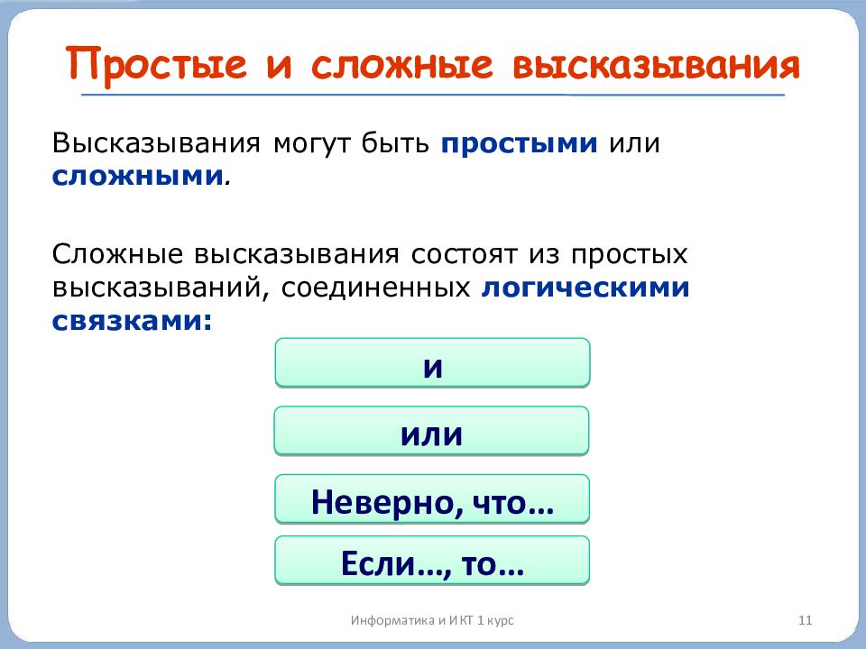 Сложное утверждение. Простые и сложные высказывания. Простые и сложные высказывания Информатика. Простые высказывания. Сложные высказывания.