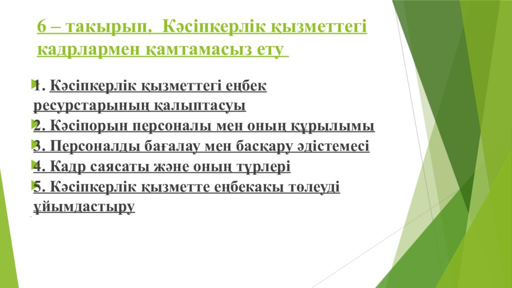 Кәсіпкерлік қызметтегі кадрлармен қамтамасыз ету презентация